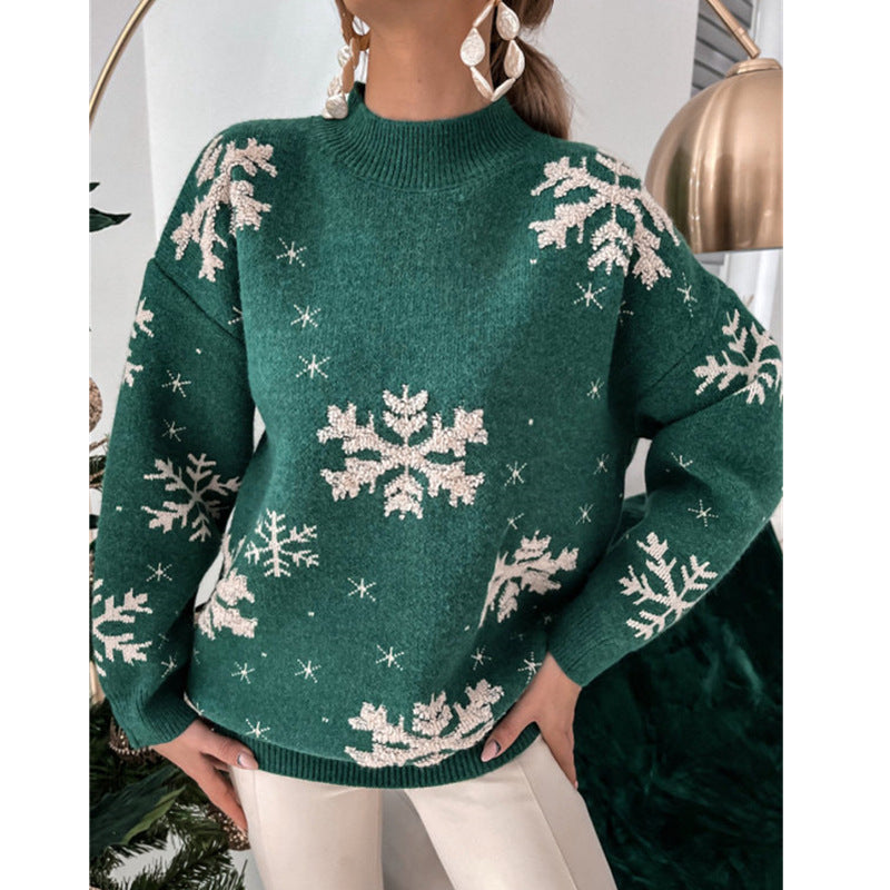 Wholesale Snowflake Towel Embroidered Half-turtleneck Themed Christmas Sweater